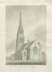 Cheadle - Église catholique romaine (Saint-Gilles) : dessin au lavis sépia