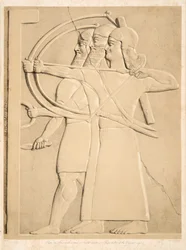 Deux archers et un porteur de bouclier, des Monuments de Ninive, pub. 1849