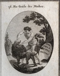 Allégorie de la grandeur du courage représentée par un homme robuste qui ouvre la bouche d