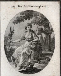 Allégorie de la clémence. Elle est représentée tenant une lance et une branche d