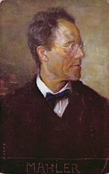 Carte postale représentant un portrait de Gustav Mahler (1860-1911) vers 1910 (lithographie couleur)