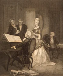 Wolfgang Amadeus Mozart accompagnant Caterina Maddalena Giuseppa (gravure)