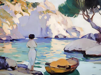 Une femme près de la baie sereine