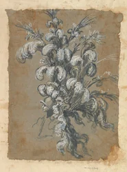 Conception pour une coiffe somptueuse avec des plumes sur un casque, vers 1620-1656