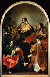 Madone trônant, avec des saints (peinture sur toile)