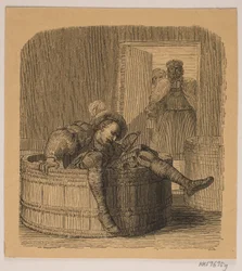 Un chevalier dans un tonneau de vin