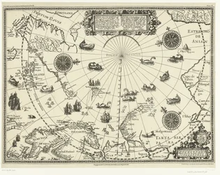 Carte des pays autour du cercle arctique avec les trois voyages des Hollandais en 1598