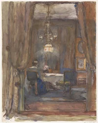 Le salon de la rue Riouw à La Haye, le soir