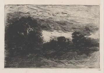 Paysage avec arbres et ciel orageux