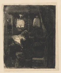 Sientje Mesdag-van Houten lisant à table