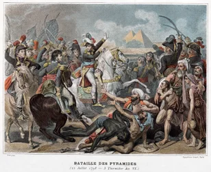 Bataille des Pyramides : Napoléon Bonaparte en Egypte en 1798 (gravure)