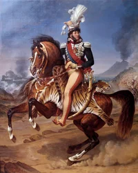 Portrait équestre de Joachim Murat (1767-1815), roi de Naples, à Naples avec vue sur le Vésuve, peinture d