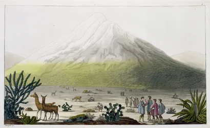 Mont Chimborazo, Équateur, de «Le Costume Ancien et Moderne», volume II, planche 3, par Jules Ferrario, gravé par Paolo Fumagalli, publié vers les années 1820-30