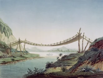 Pont de corde près de Penipe, traversant le fleuve Chambo, Mexique, 1810