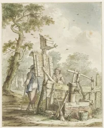 Paysage avec deux hommes près d