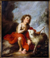 Représentation de saint Jean-Baptiste enfant, peinture de Bartolomé Murillo (1618-1682), XVIIe siècle, Soleil. 1,21 x 0,99 m, Madrid, musée du Prado