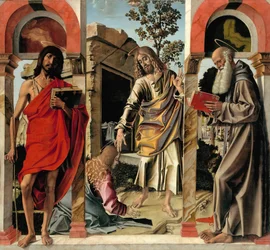 Christ ressuscité avec Marie-Madeleine et les saints Jean-Baptiste et Jérôme, vers 1492