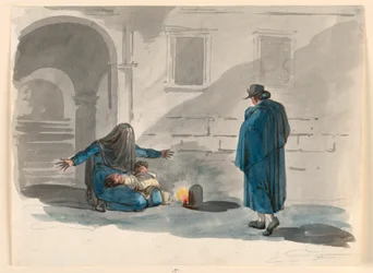 Dessin, Une femme démunie à Rome, 1807-08