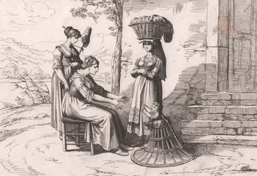 Femmes romaines en costumes traditionnels, gravure par Bartolomeo Pinelli