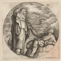La religion console un vieil homme pauvre
