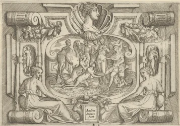 Un homme et une femme offrant un plateau de pièces à un roi assis sur un trône, vers 1540-80