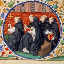Scène de vie monastique. Détail représentant des moines de l