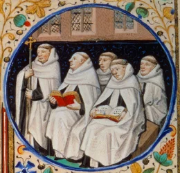 Scène de vie monastique. Détail représentant des moines de l
