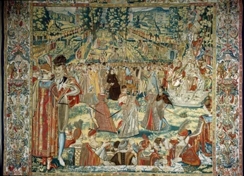 Représentation de Catherine de Médicis avec des ambassadeurs polonais dans le jardin des Tuileries