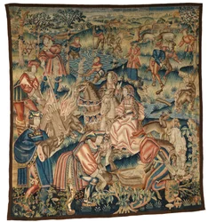 Tapisserie représentant des scènes après une chasse au sanglier, pêche, etc. ou 