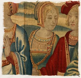 Fragment de tapisserie représentant un homme et une femme, fabriqué possiblement à Bruxelles, Belgique, début du 16ème siècle