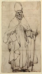 Dessin, évêque debout, vers 1620
