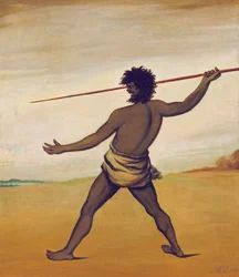 Timmy, un aborigène tasmanien, lançant une lance