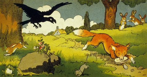 Fable de La Fontaine : Le Corbeau et le Renard (illustration 1949)