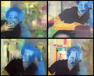 Homme sur la lune, 2003 (huile sur 4 toiles juxtaposées)