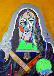 Surpeinture : Salvator Mundi, 2020 (huile, papier et acrylique sur toile)