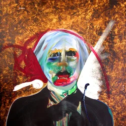 Surportrait : Andy Warhol  Sébastien, 2005 (huile et feuilles d