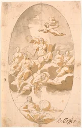 Étude pour peinture de plafond avec neuf figures, ovale