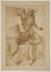Deux figures féminines, avec des symboles de poésie et de musique