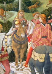 Cavaliers dans le cortège royal, détail du cycle du Voyage des Mages dans la chapelle, vers 1460, détail de fresque de 70601