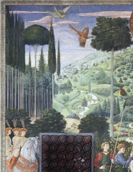 Procession de Balthasar en Jean VIII Paléologue, détail du cycle du Voyage des Mages dans la chapelle, vers 1460 (fresque)