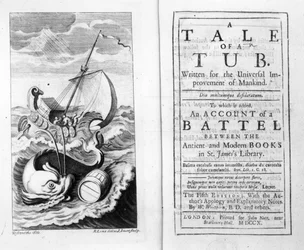 Frontispice et page de titre de A Tale of a Tub par Jonathan Swift, gravé par John Sturt, 1704