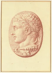 Une des quatre études après camées, trois avec des portraits de profil classiques et une avec un relief fragmentaire de Cupidon et deux lions tirant un char