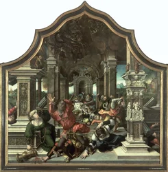 La destruction de la maison de Job, panneau central du triptyque de la vertu de la patience, 1521