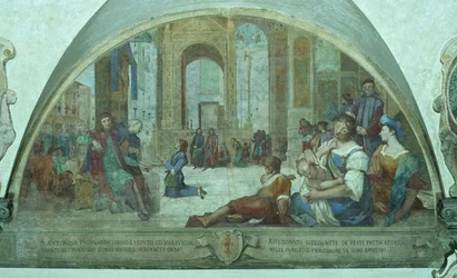 Le Jeune Saint Antoine Priant Devant le Crucifix sur la Place de la Ville