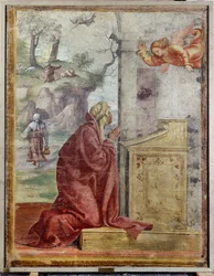 Annonciation à Sainte Anne, en arrière-plan Saint Joachim et l