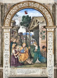 Adoration des bergers, fresque de Pinturicchio (Bernardino di Betto) (1454-1513), 1484-1492, basilique Santa Maria del Popolo (église Santa Maria del Popolo), chapelle Basso della Rovere, Rome, Italie