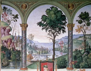 Paysage en arrière-plan vu à travers la loggia (détail)