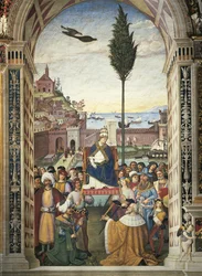 Sienne, cathédrale, bibliothèque Piccolomini, histoires de Pie II : Pie II arrive à Ancône pour hâter la croisade