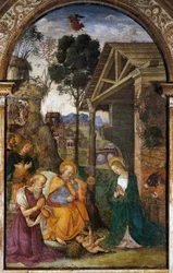 Nativité avec Saint Jérôme, fresque de jeunesse par Bernardino Betti dit Il Pinturicchio