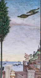 Bibliothèque Piccolomini, mur sud-ouest : "Pie II bénissant la flotte sur le point de partir d